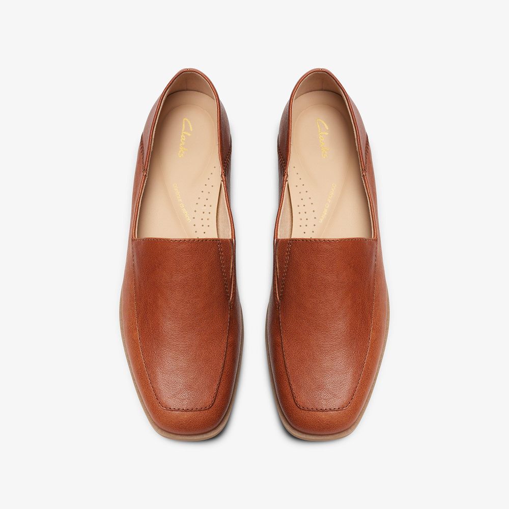 Dark Tan Leather Clarks Sarafyna Freva Women Loafers | 2416YSOHD