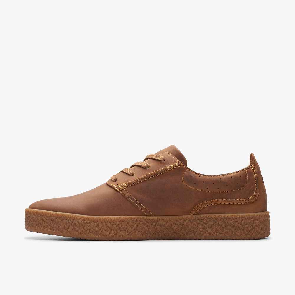 Dark Tan Leather Clarks Streethill Lace Men Sneakers | 4675KCGIB