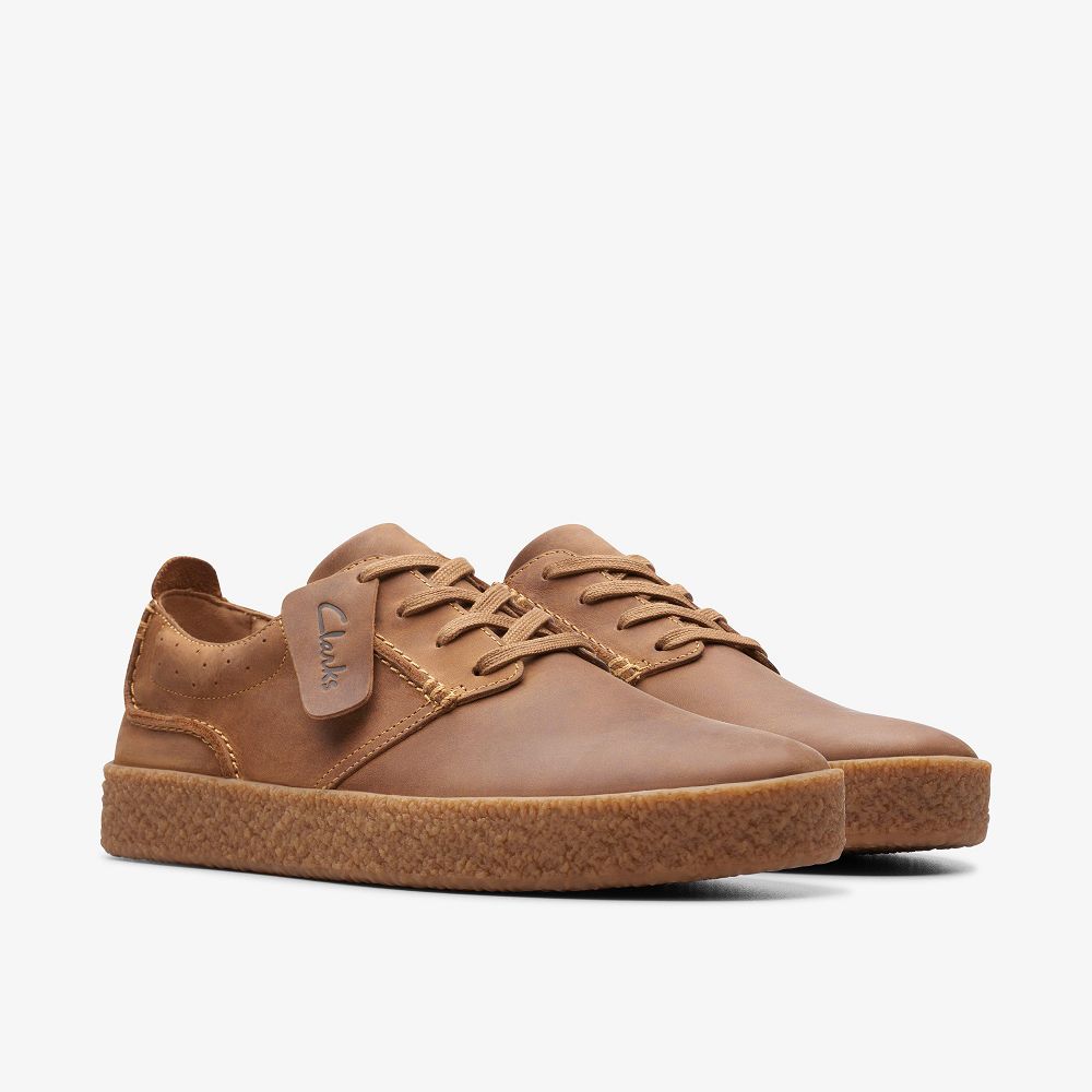 Dark Tan Leather Clarks Streethill Lace Men Sneakers | 4675KCGIB