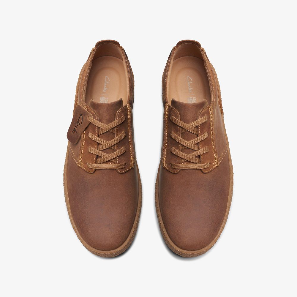 Dark Tan Leather Clarks Streethill Lace Men Sneakers | 4675KCGIB