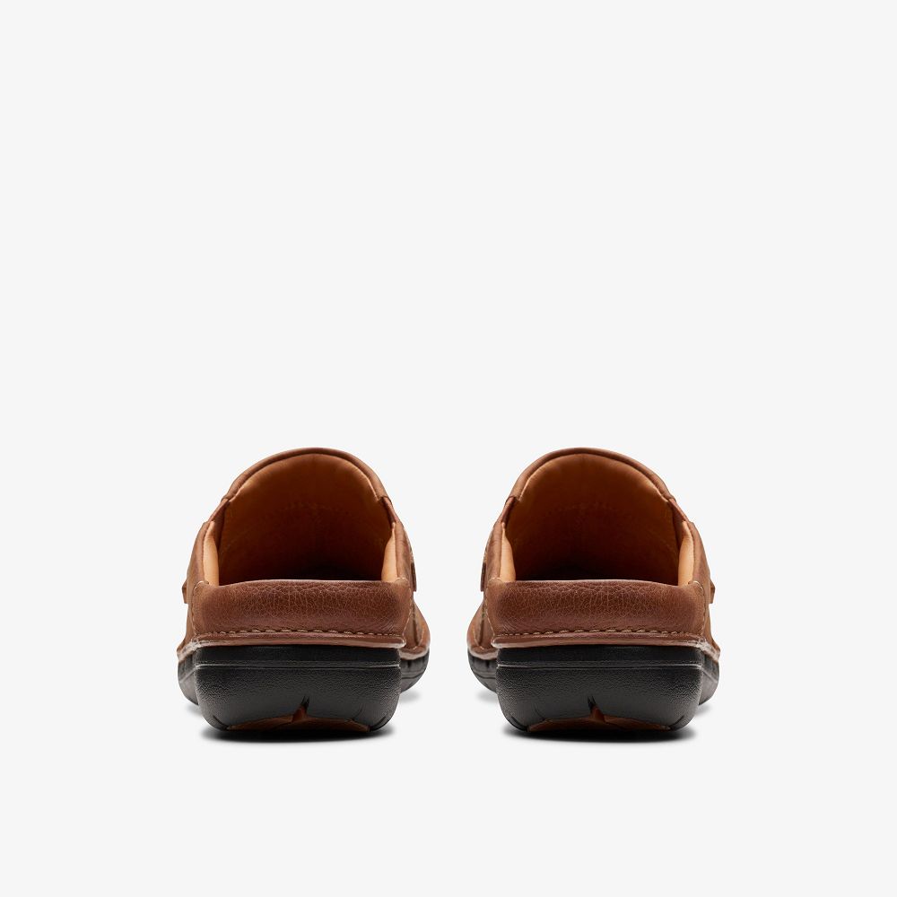 Dark Tan Leather Clarks Un Loop Ease Women Mules | 5247LJTVH