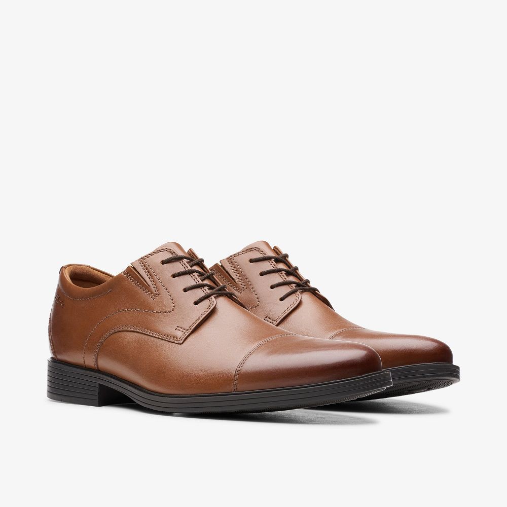 Dark Tan Leather Clarks Whiddon Cap Men Oxfords | 6980BCWHN