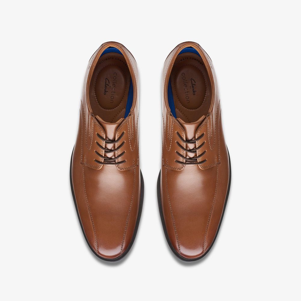 Dark Tan Leather Clarks Whiddon Pace Men Oxfords | 6873IGYLA