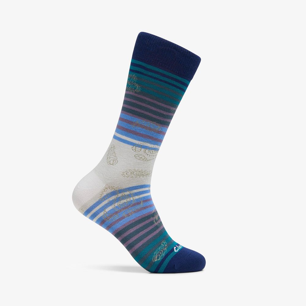 Deep Blue Clarks Paisley Stripe Bamboo Men Socks | 3284XUNOJ