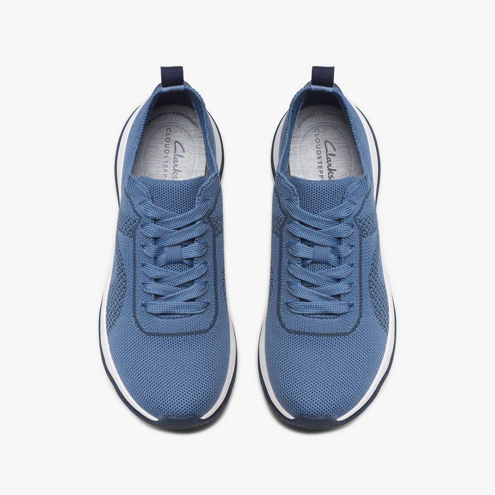 Denim Blue Knit Clarks Circuit Tie Women Sneakers | 4805ENVPB