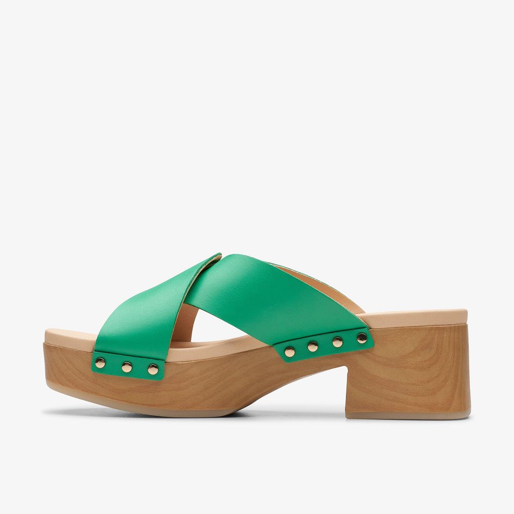 Green Leather Clarks Sivanne Walk Women Sandals | 8154RVTXQ