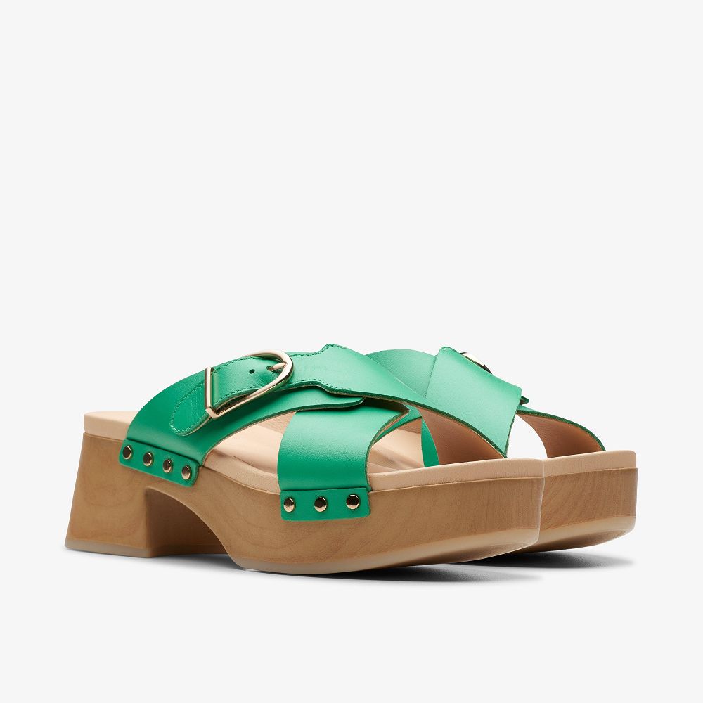 Green Leather Clarks Sivanne Walk Women Sandals | 8154RVTXQ