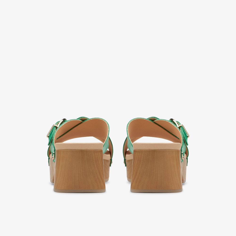 Green Leather Clarks Sivanne Walk Women Sandals | 8154RVTXQ