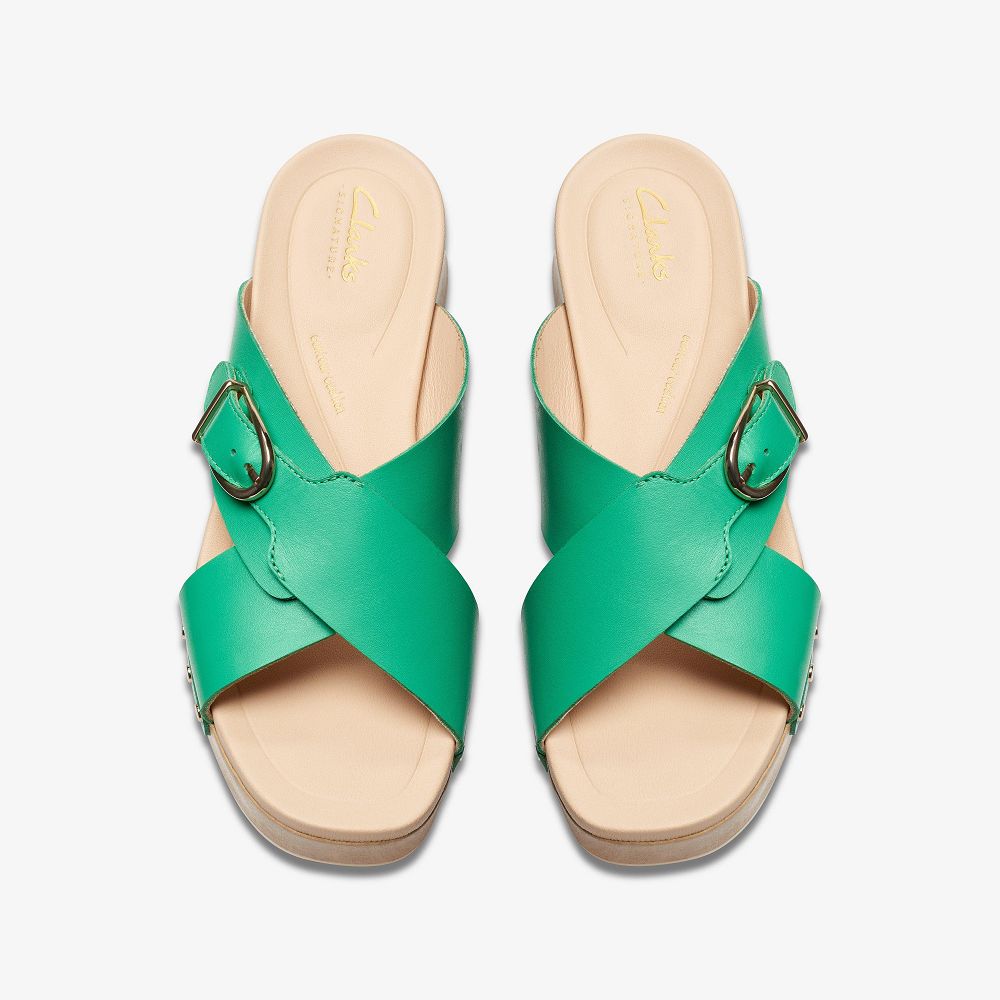 Green Leather Clarks Sivanne Walk Women Sandals | 8154RVTXQ