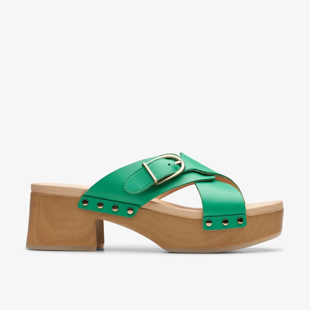 Green Leather Clarks Sivanne Walk Women Sandals | 8154RVTXQ