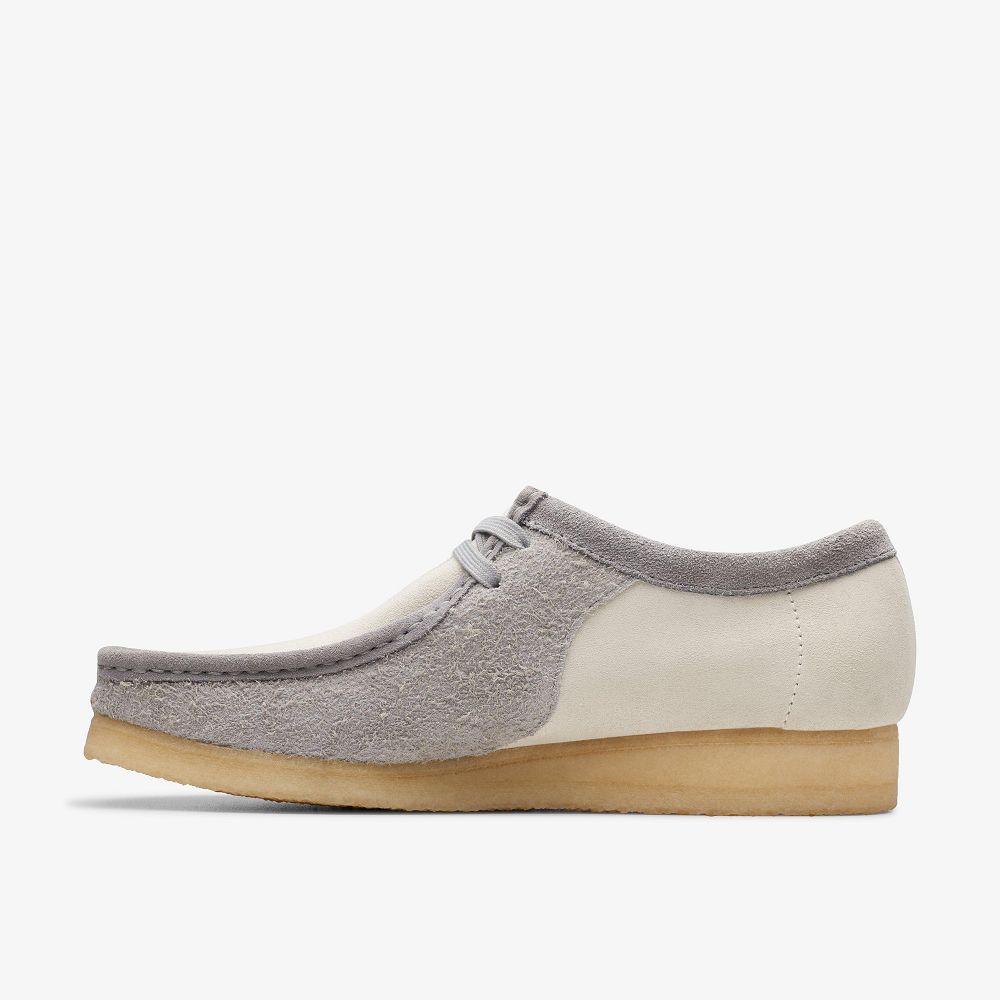 Grey/Off White Clarks Wallabee Men Loafers | 7681ICFAZ