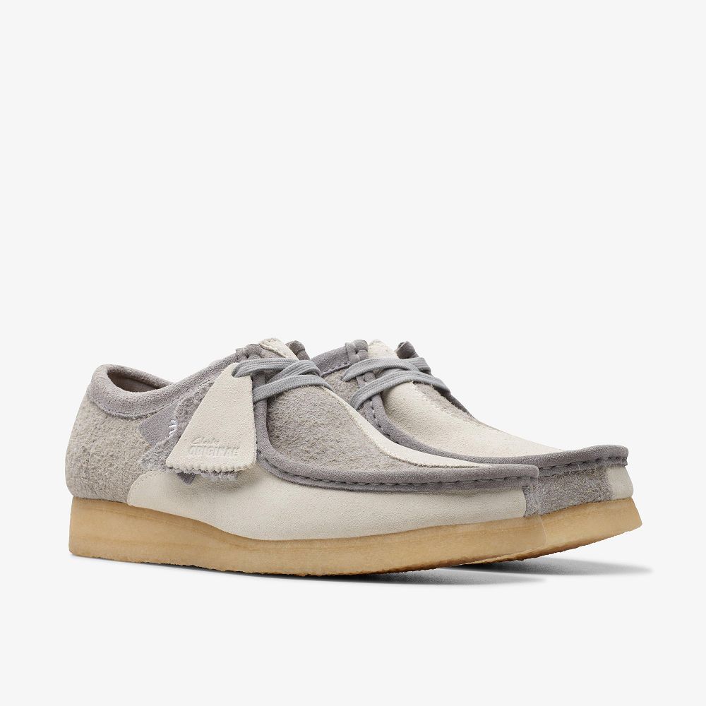 Grey/Off White Clarks Wallabee Men Loafers | 7681ICFAZ