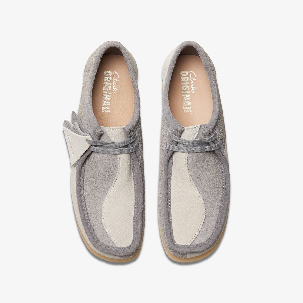 Grey/Off White Clarks Wallabee Men Loafers | 7681ICFAZ