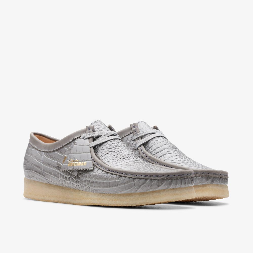 Grey Crocodile Print Clarks Wallabee Men Loafers | 5432YJMXR