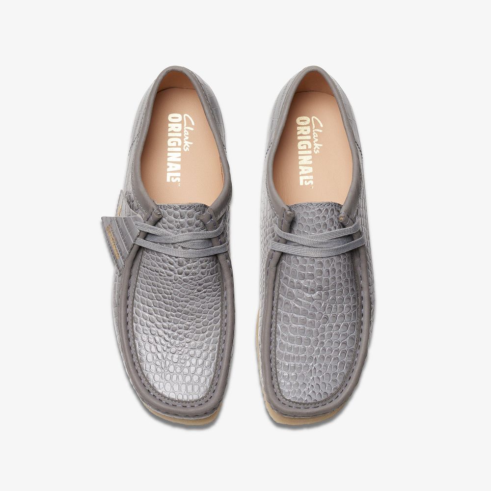 Grey Crocodile Print Clarks Wallabee Men Loafers | 5432YJMXR