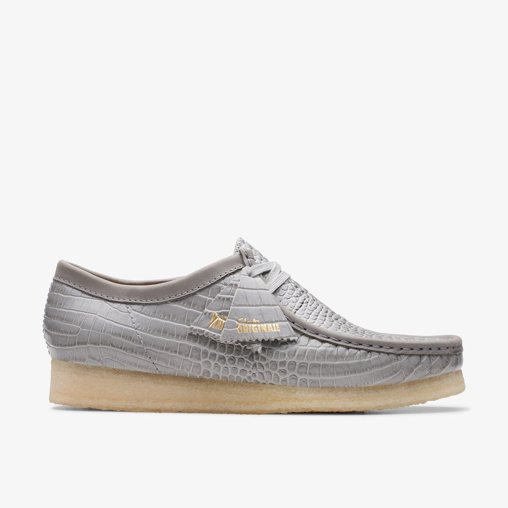 Grey Crocodile Print Clarks Wallabee Men Loafers | 5432YJMXR