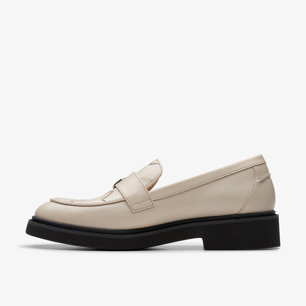 Ivory Leather Clarks SPLEND PENNY Women Loafers | 5814JZGCS