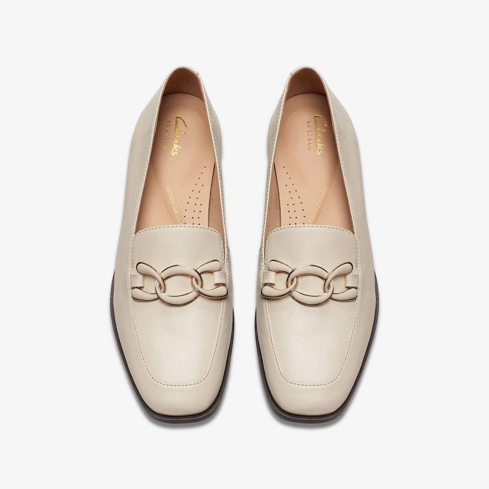 Ivory Leather Clarks Sarafyna Rae Women Loafers | 0823PGSVX