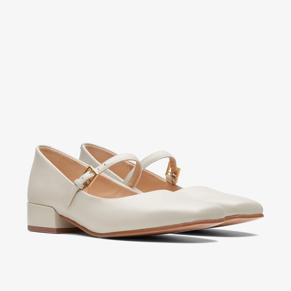 Ivory Leather Clarks Seren 30 Buckle Women Mary Janes | 2164HQAMN