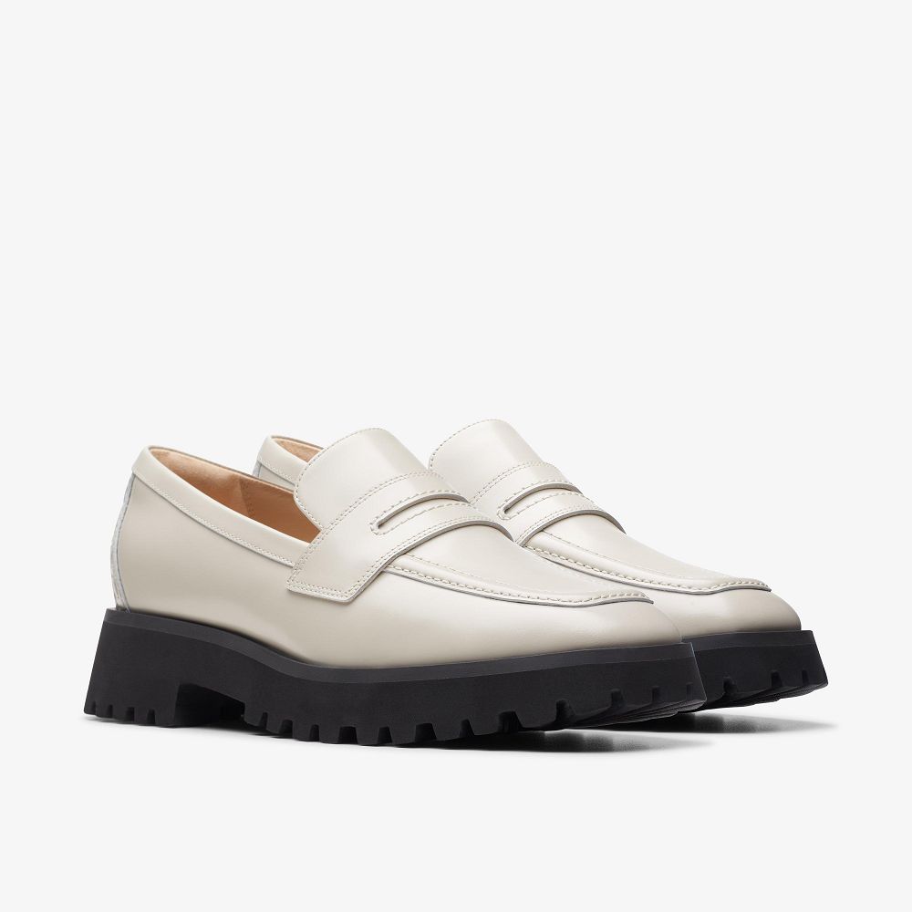 Ivory Leather Clarks Stayso Edge Women Loafers | 3809QWIEX