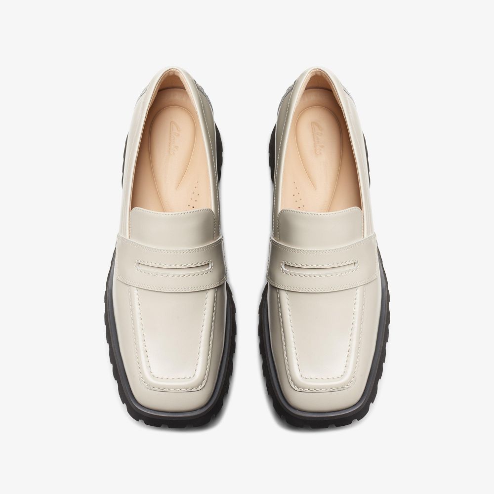 Ivory Leather Clarks Stayso Edge Women Loafers | 3809QWIEX