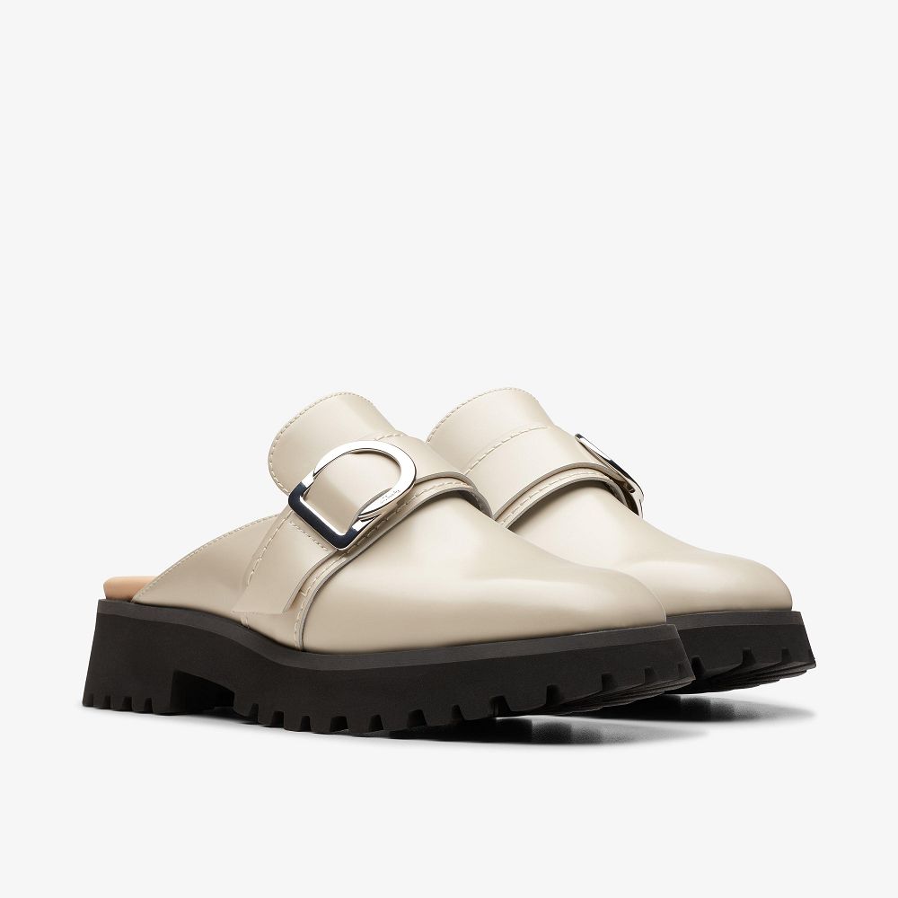 Ivory Leather Clarks Stayso Free Women Mules | 3915DAXKS