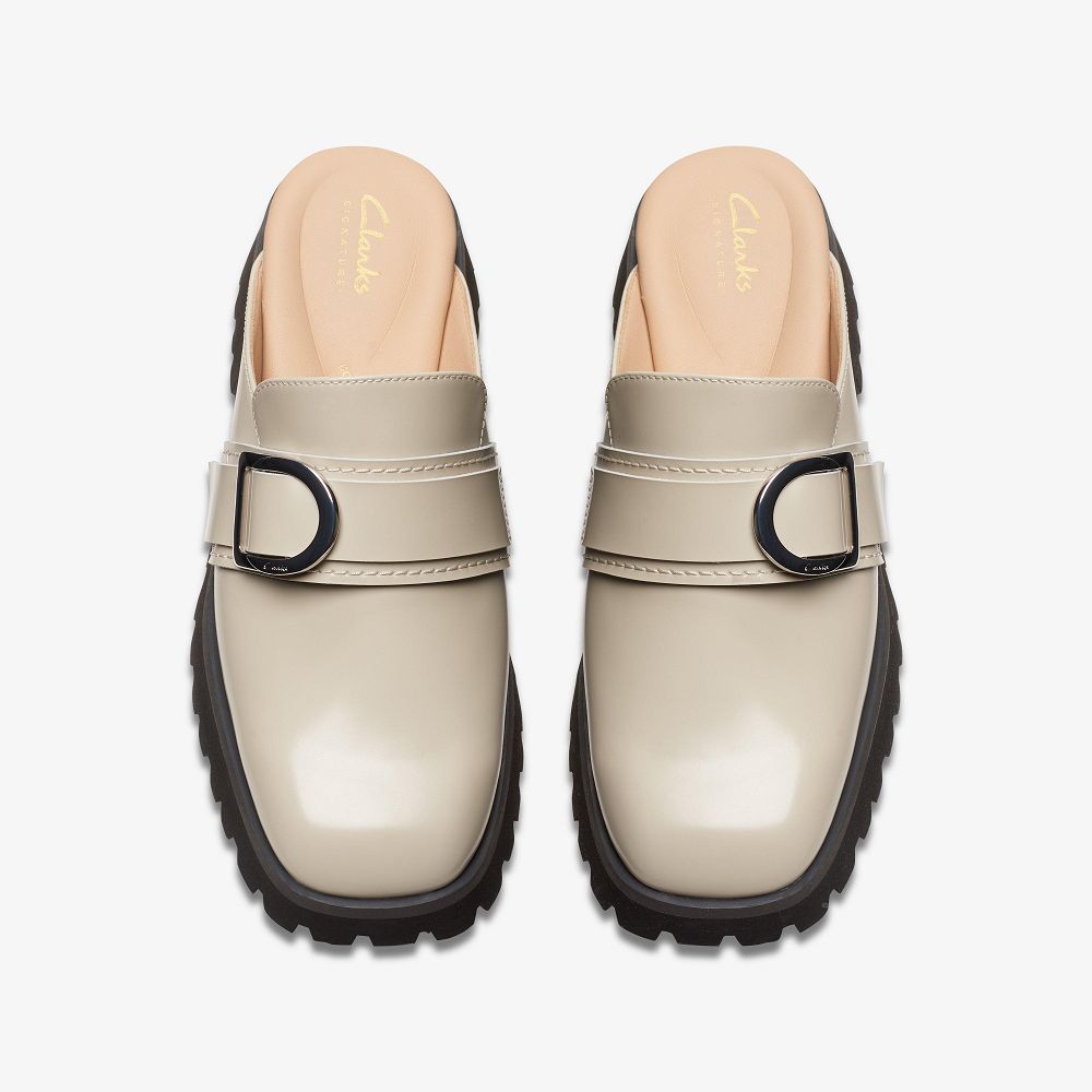 Ivory Leather Clarks Stayso Free Women Mules | 3915DAXKS