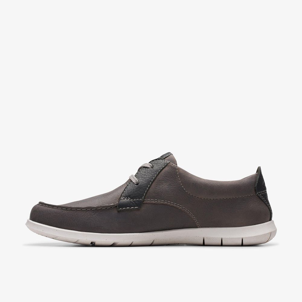 Light Grey Leather Clarks Flexway Lace Men Boat Shoes | 3209HAGXJ