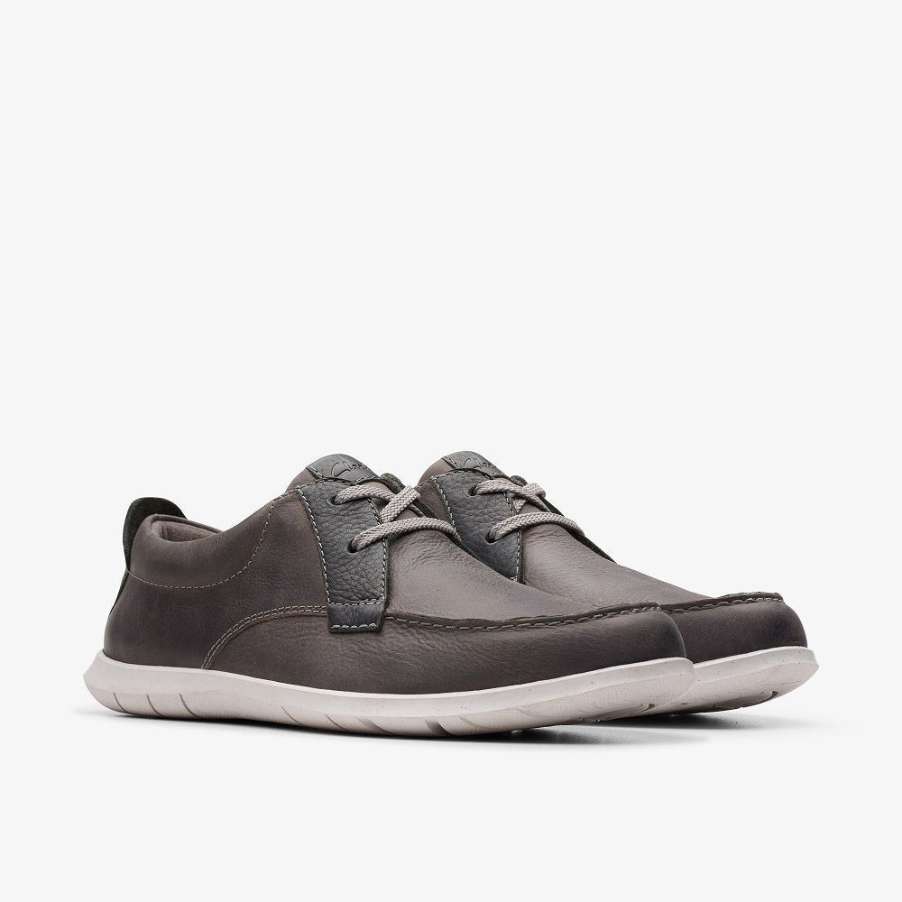 Light Grey Leather Clarks Flexway Lace Men Boat Shoes | 3209HAGXJ