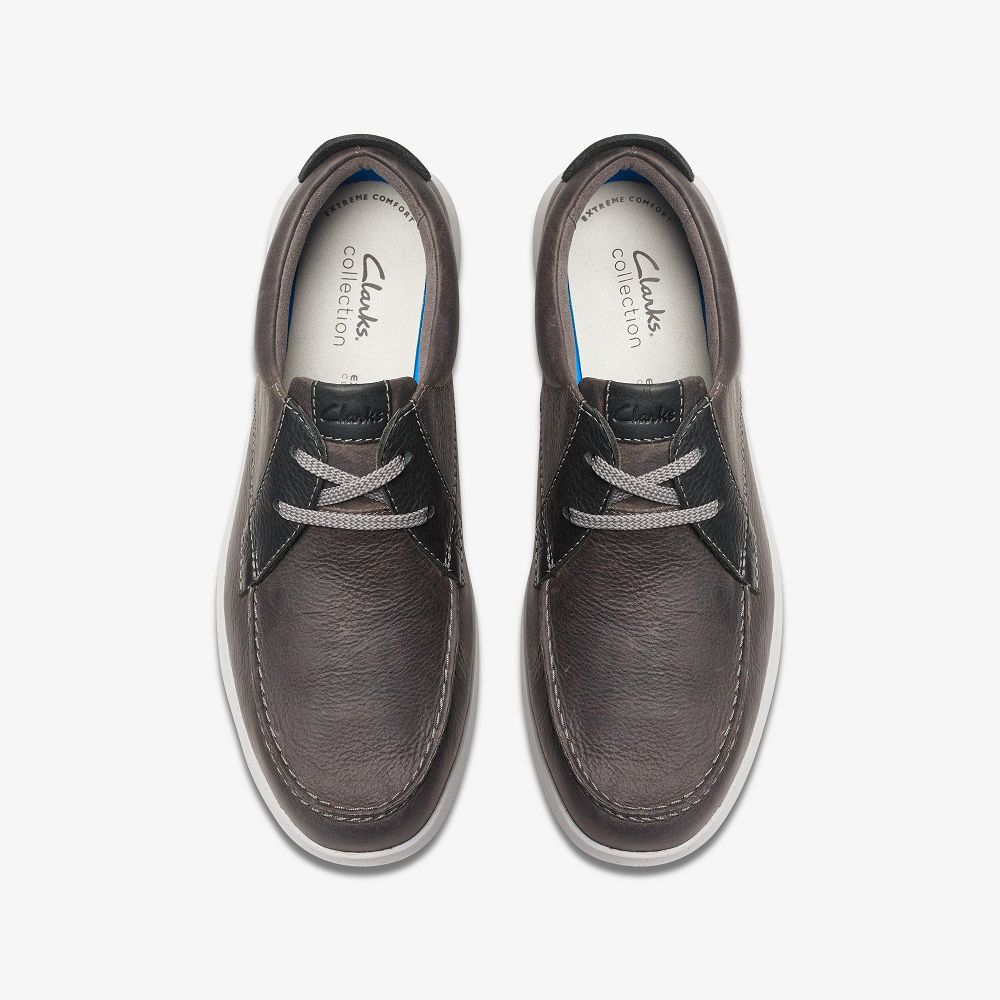 Light Grey Leather Clarks Flexway Lace Men Boat Shoes | 3209HAGXJ