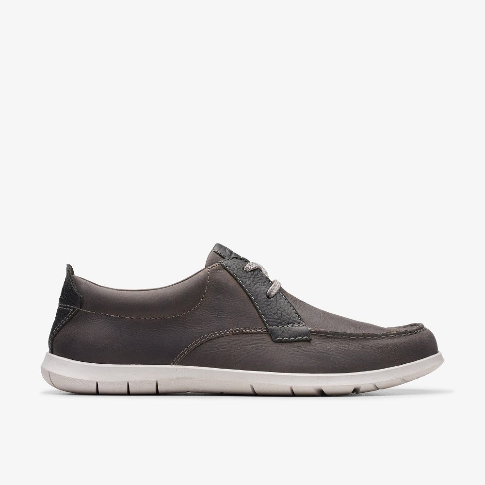 Light Grey Leather Clarks Flexway Lace Men Boat Shoes | 3209HAGXJ