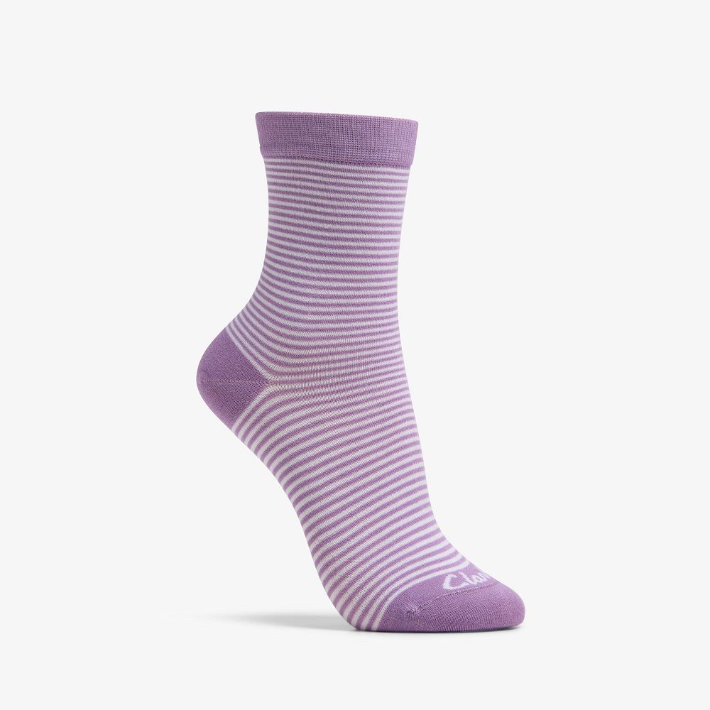 Light Purple Clarks Stripe Crew Bamboo Women Socks | 1835FGZBE