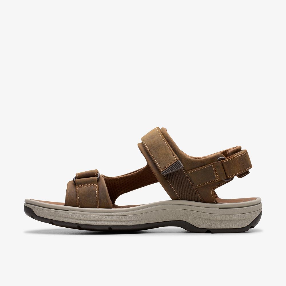 Light Tan Leather Clarks Saltway Trail Men Sandals | 9538LZXCK