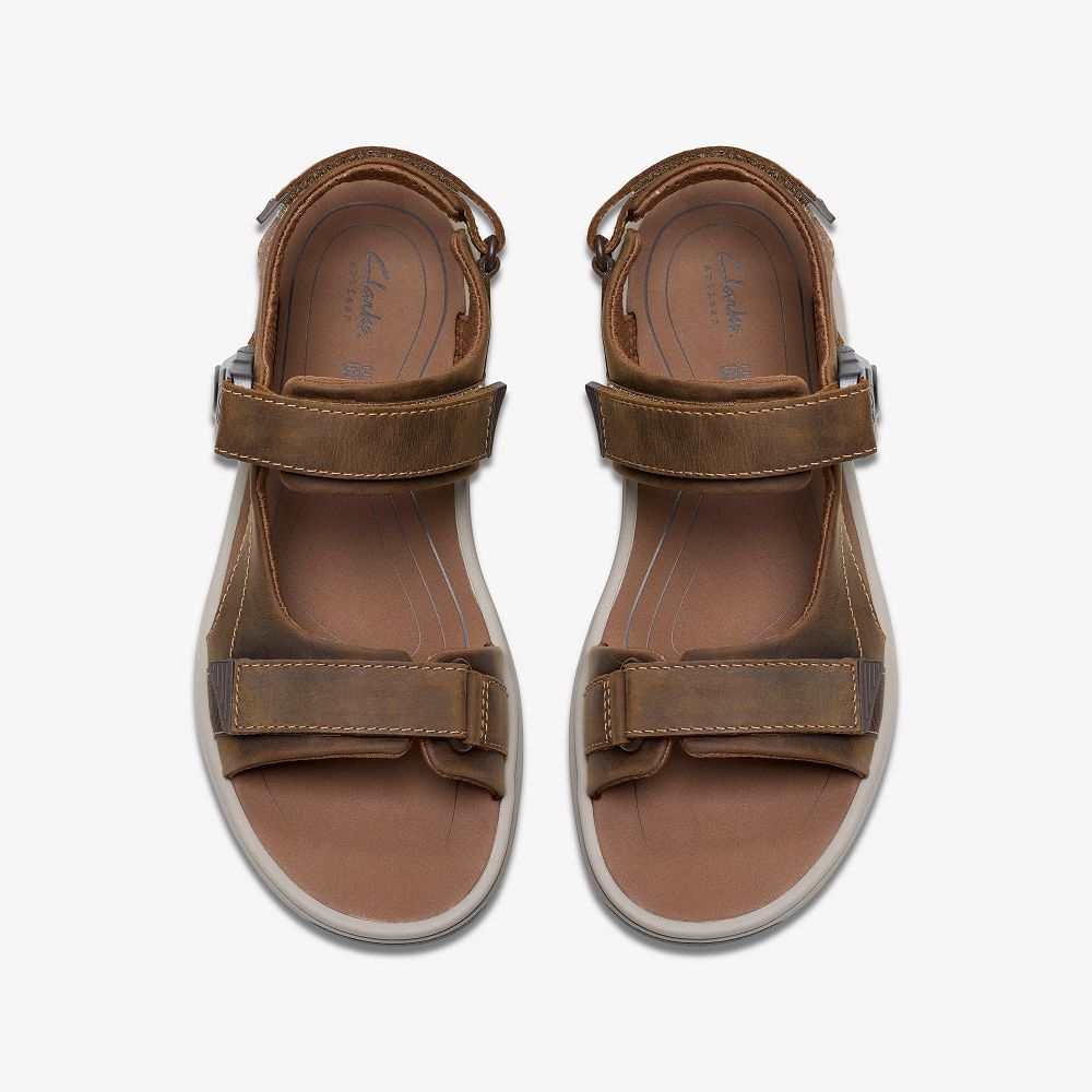 Light Tan Leather Clarks Saltway Trail Men Sandals | 9538LZXCK