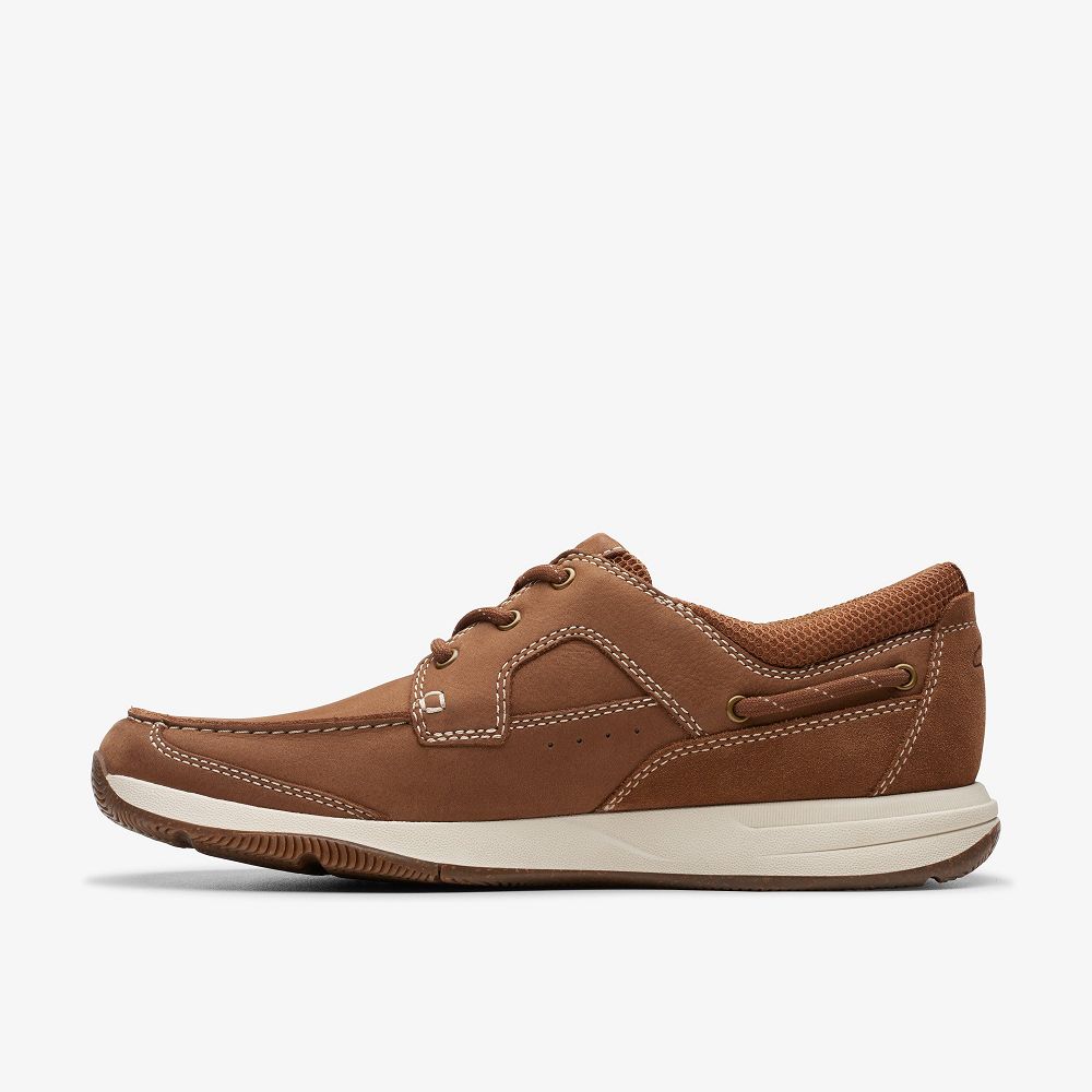 Light Tan Nubuck Clarks Sailview Lace Men Boat Shoes | 9610YVMNZ