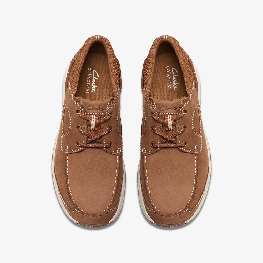 Light Tan Nubuck Clarks Sailview Lace Men Boat Shoes | 9610YVMNZ