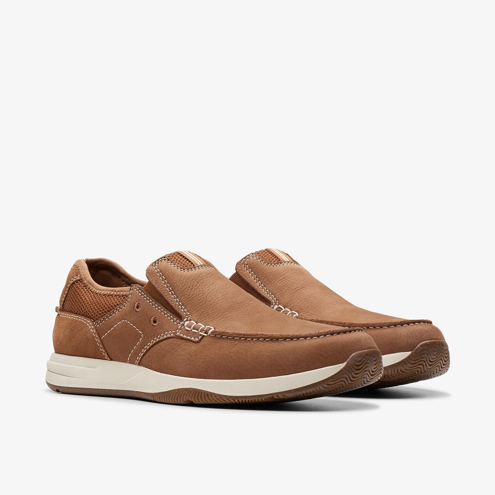 Light Tan Nubuck Clarks Sailview Step Men Boat Shoes | 3795DGJWS