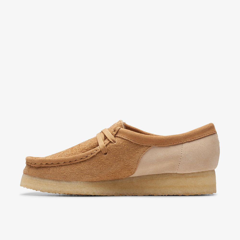 Mid Tan Combination Clarks Wallabee Women Loafers | 9617OXSKQ