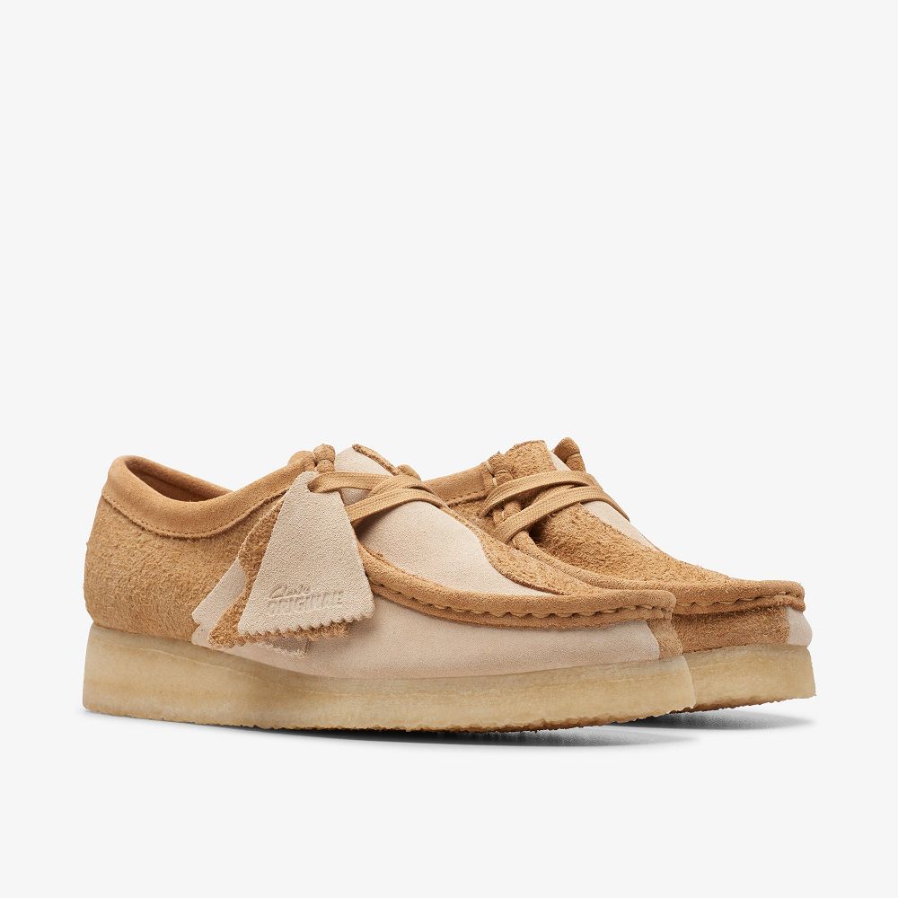 Mid Tan Combination Clarks Wallabee Women Loafers | 9617OXSKQ