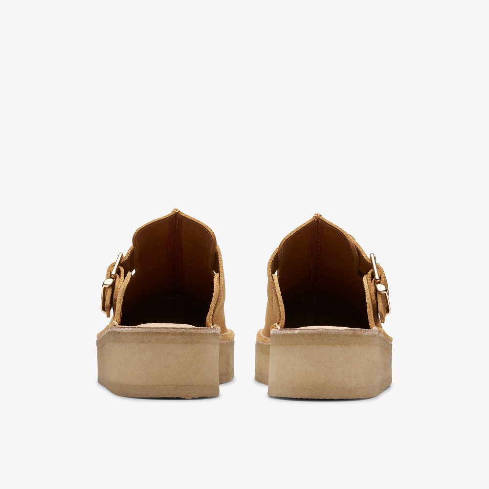 Mid Tan Suede Clarks Trek Wedge Women Mules | 9180TMIVD