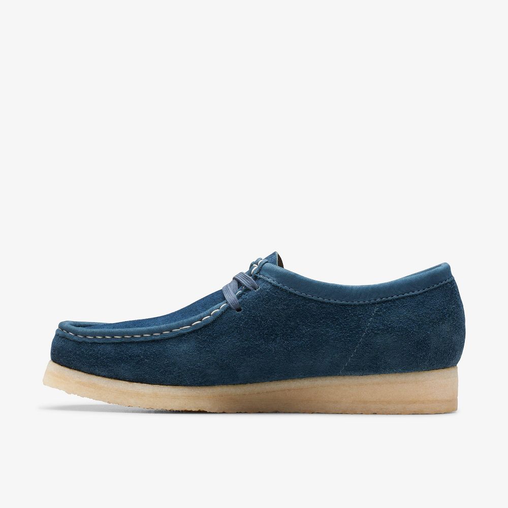 Navy/Teal Suede Clarks Wallabee Men Loafers | 0176MBXOD