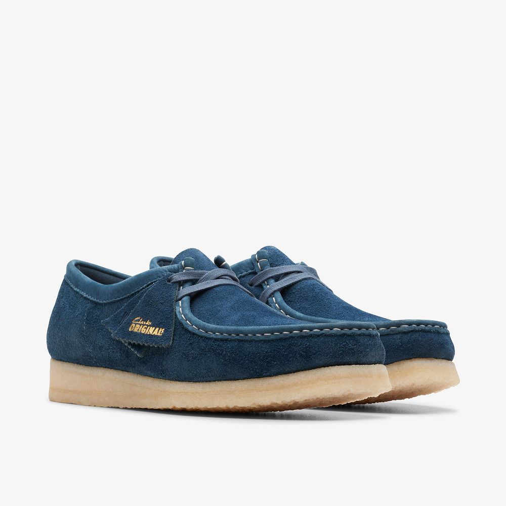 Navy/Teal Suede Clarks Wallabee Men Loafers | 0176MBXOD