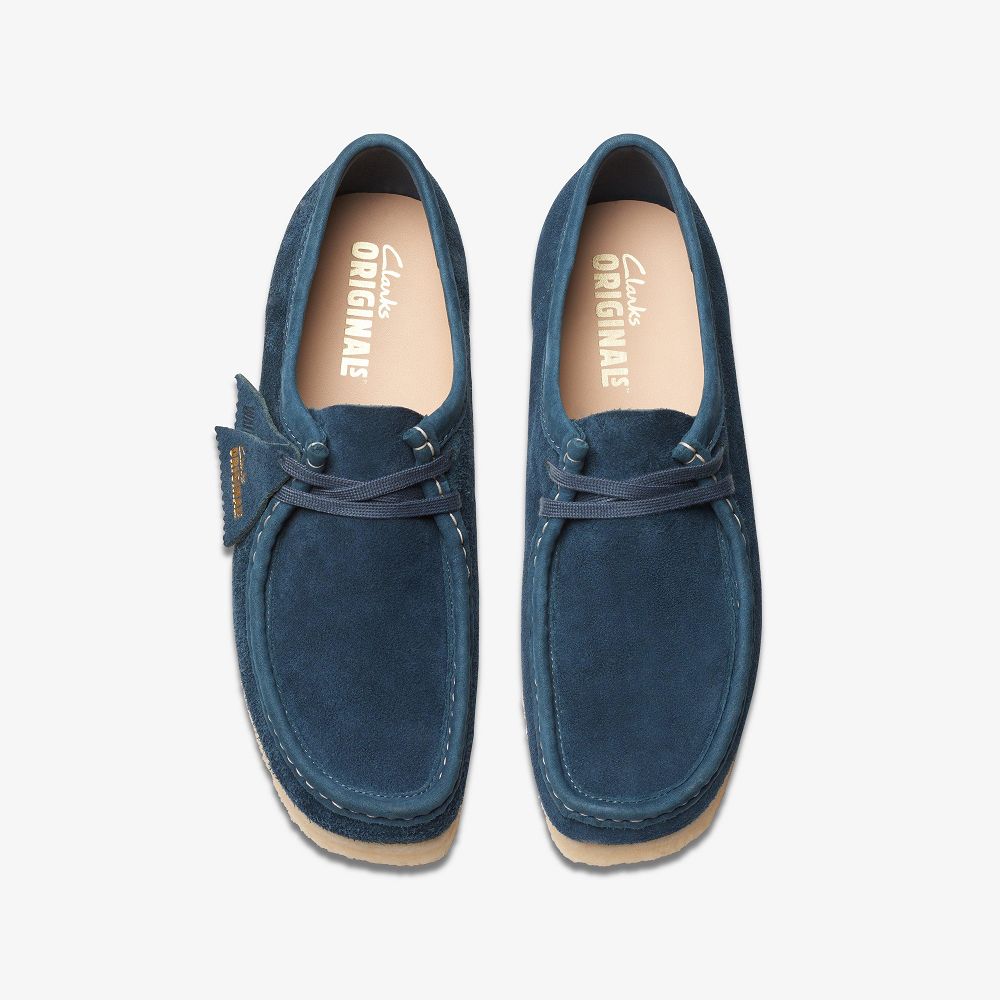 Navy/Teal Suede Clarks Wallabee Men Loafers | 0176MBXOD