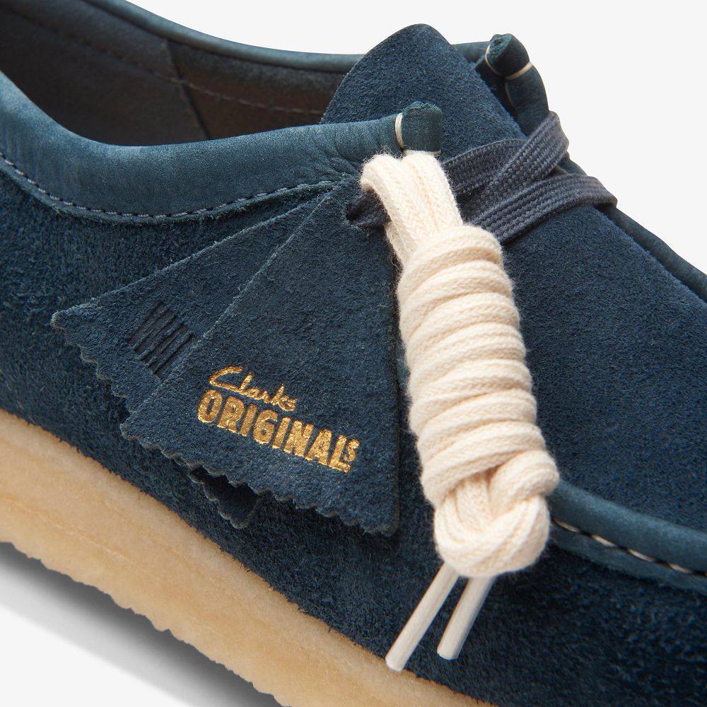 Navy/Teal Suede Clarks Wallabee Men Loafers | 0176MBXOD