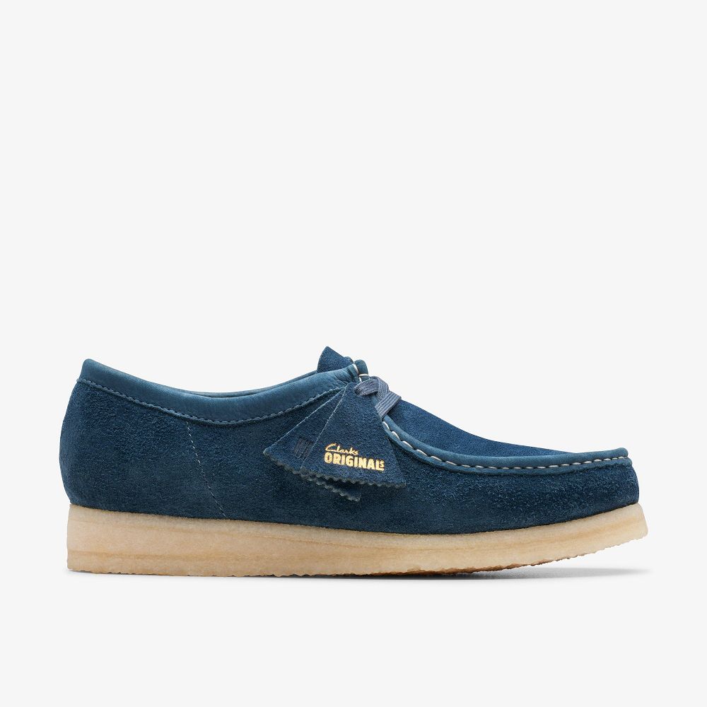 Navy/Teal Suede Clarks Wallabee Men Loafers | 0176MBXOD