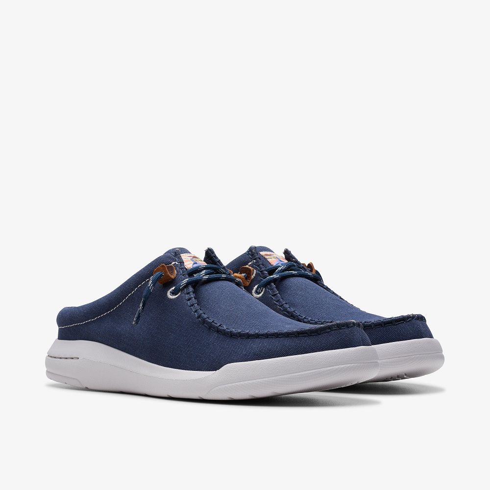 Navy Canvas Clarks Driftlite Surf Men Boat Shoes | 6702UNLVO