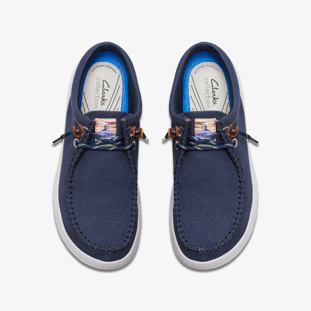 Navy Canvas Clarks Driftlite Surf Men Boat Shoes | 6702UNLVO