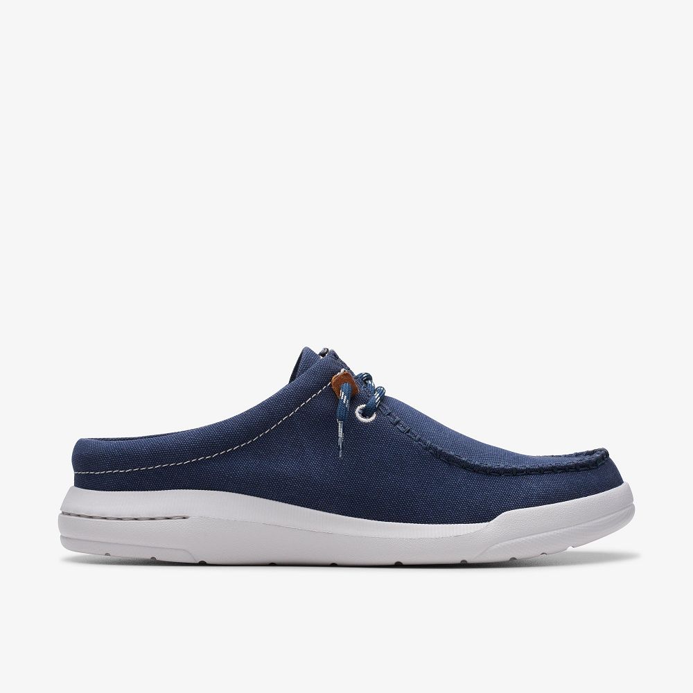 Navy Canvas Clarks Driftlite Surf Men Boat Shoes | 6702UNLVO