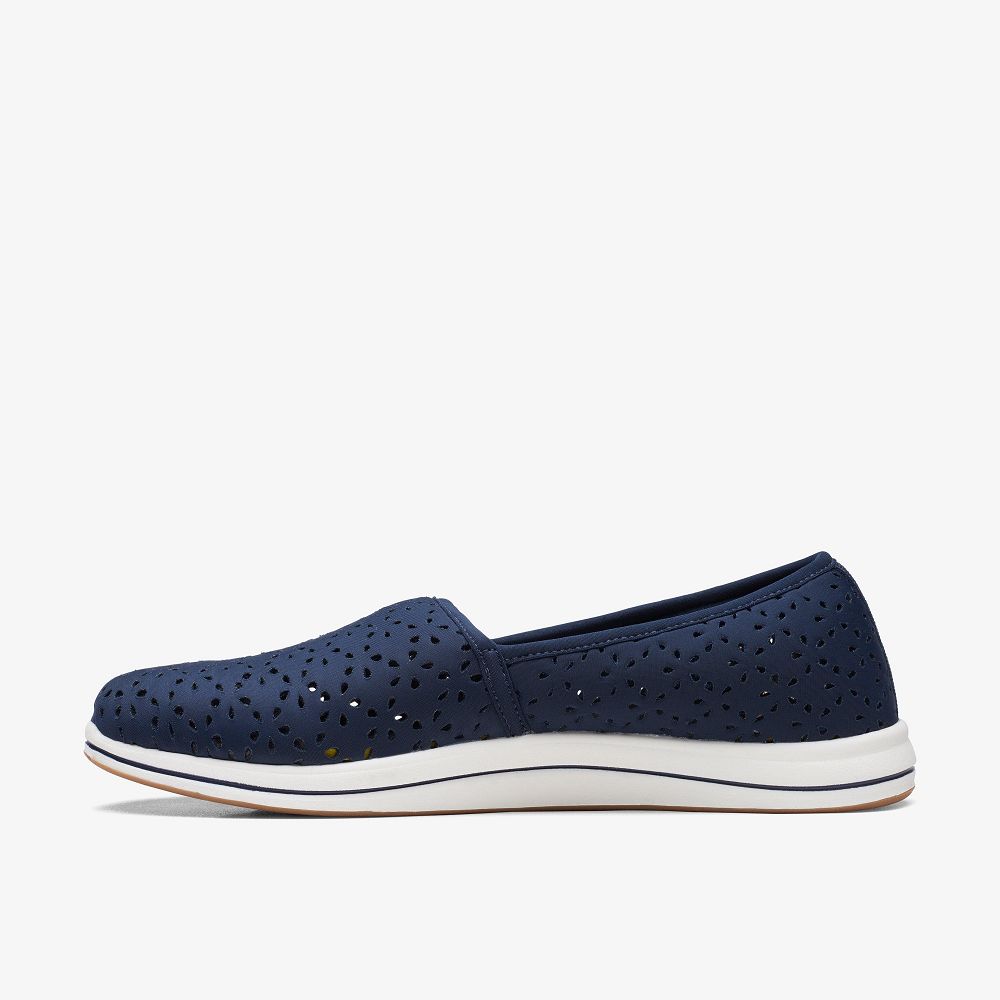 Navy Clarks Breeze Emily Women Slip-Ons | 7938OPYCQ