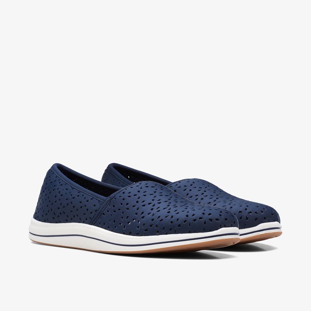 Navy Clarks Breeze Emily Women Slip-Ons | 7938OPYCQ